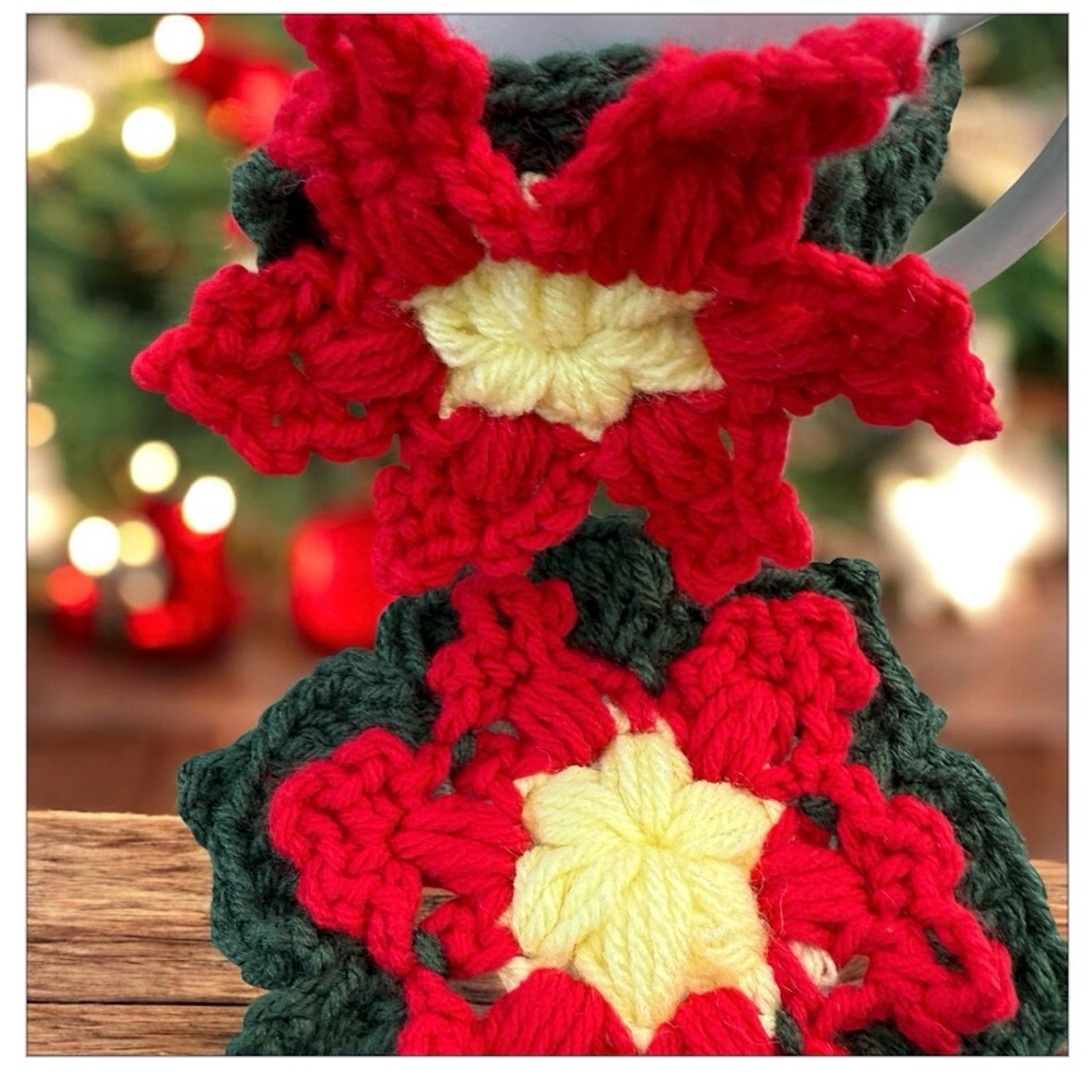 Handmade Crochet Poinsettia Coaster & Mug Cozy Set - Picture 5 of 5
